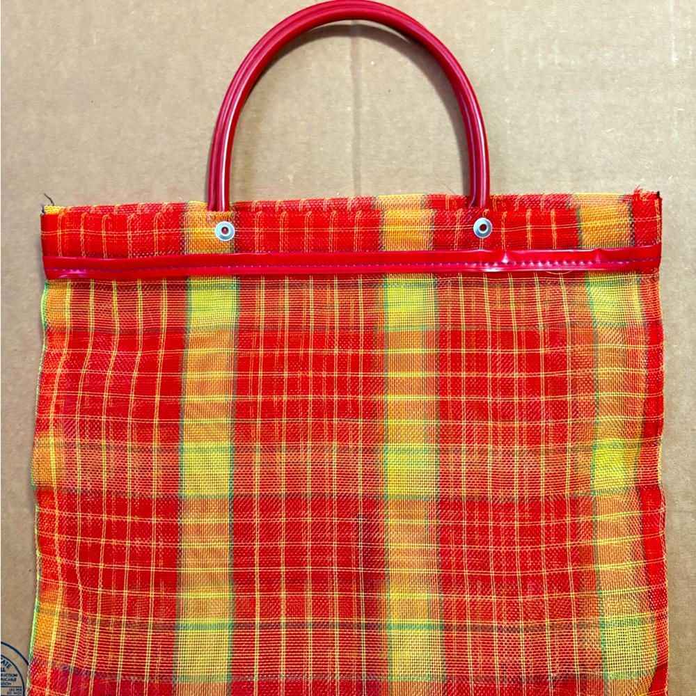 Red & Yellow Plaid Nylon Tote Bag
